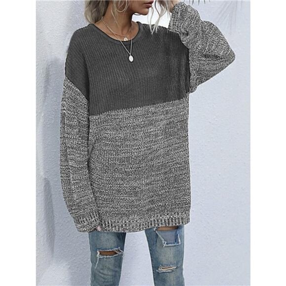 Color Block Long Sleeve Oversized Sweater - Picture 11 of 16
